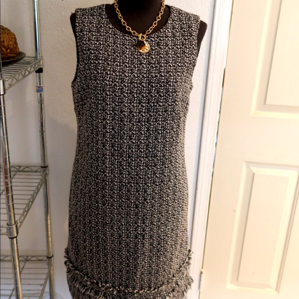 C H A N E L inspired Calvin Klein Tweed Fringe Dress